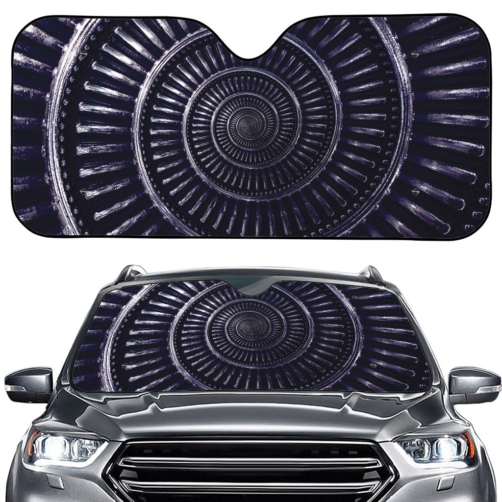 Dark Navy Metal Spiral Print Car Windshield Sun Shade