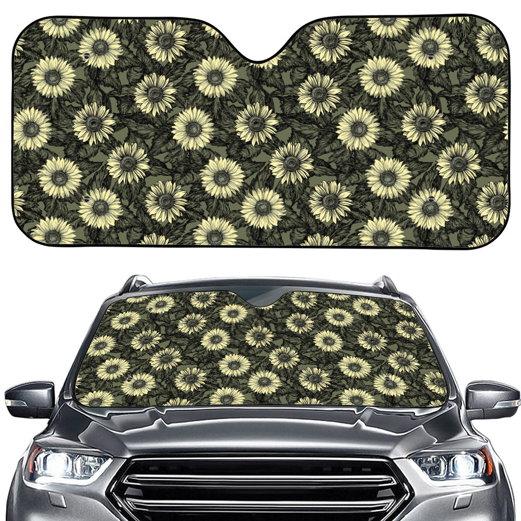 Dark Sunflower Pattern Print Car Windshield Sun Shade