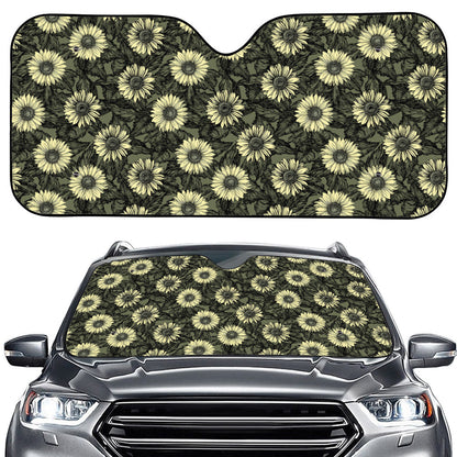 Dark Sunflower Pattern Print Car Windshield Sun Shade