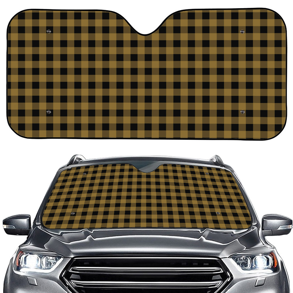 Dark Tan And Black Check Pattern Print Car Windshield Sun Shade