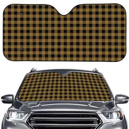 Dark Tan And Black Check Pattern Print Car Windshield Sun Shade
