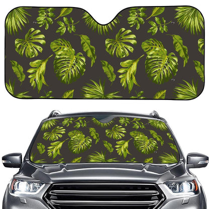Dark Tropical Leaf Pattern Print Car Windshield Sun Shade