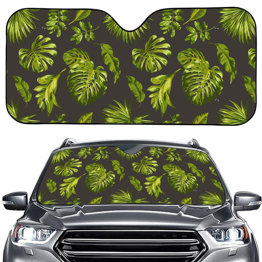 Dark Tropical Leaf Pattern Print Car Windshield Sun Shade