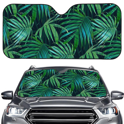 Dark Tropical Palm Leaves Pattern Print Car Windshield Sun Shade