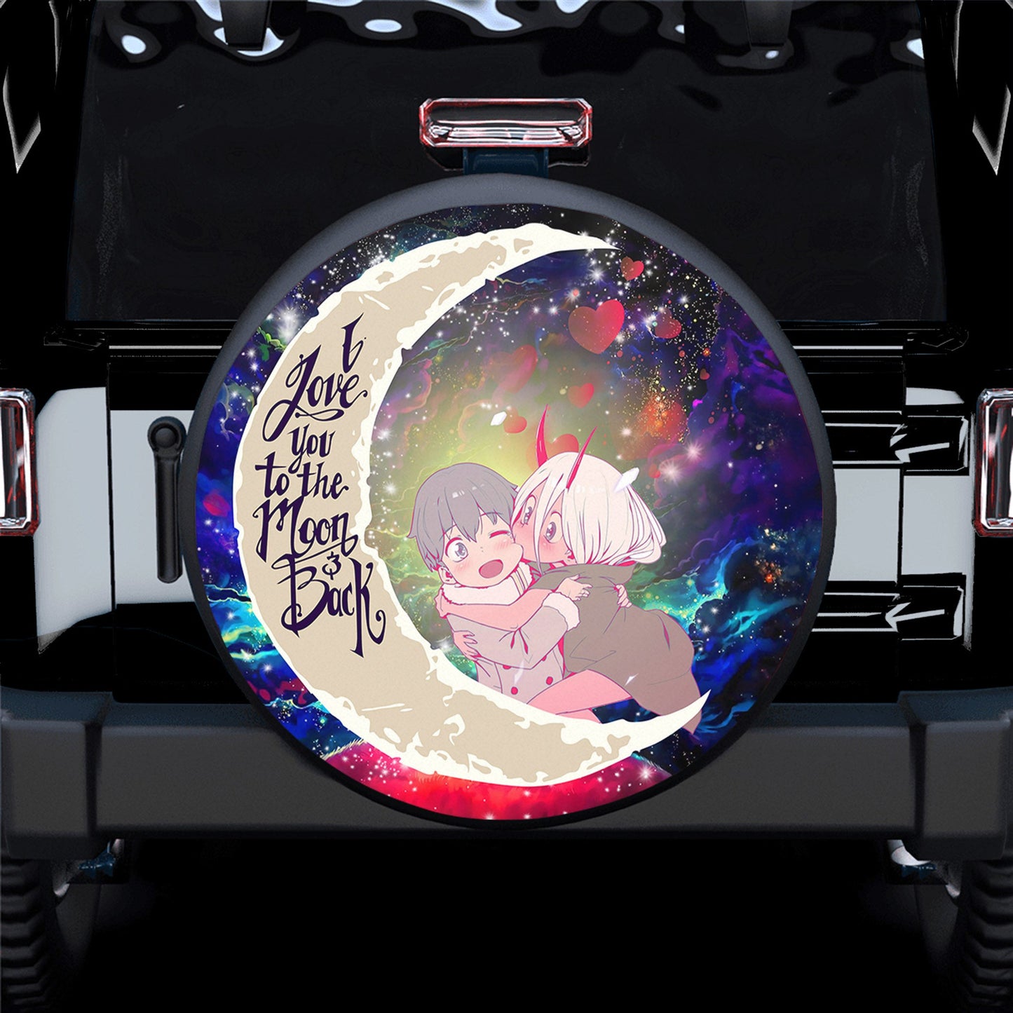 Darling In The Franxx Hiro And Zero Two Love You To The Moon Galaxy Spare Tire Cover