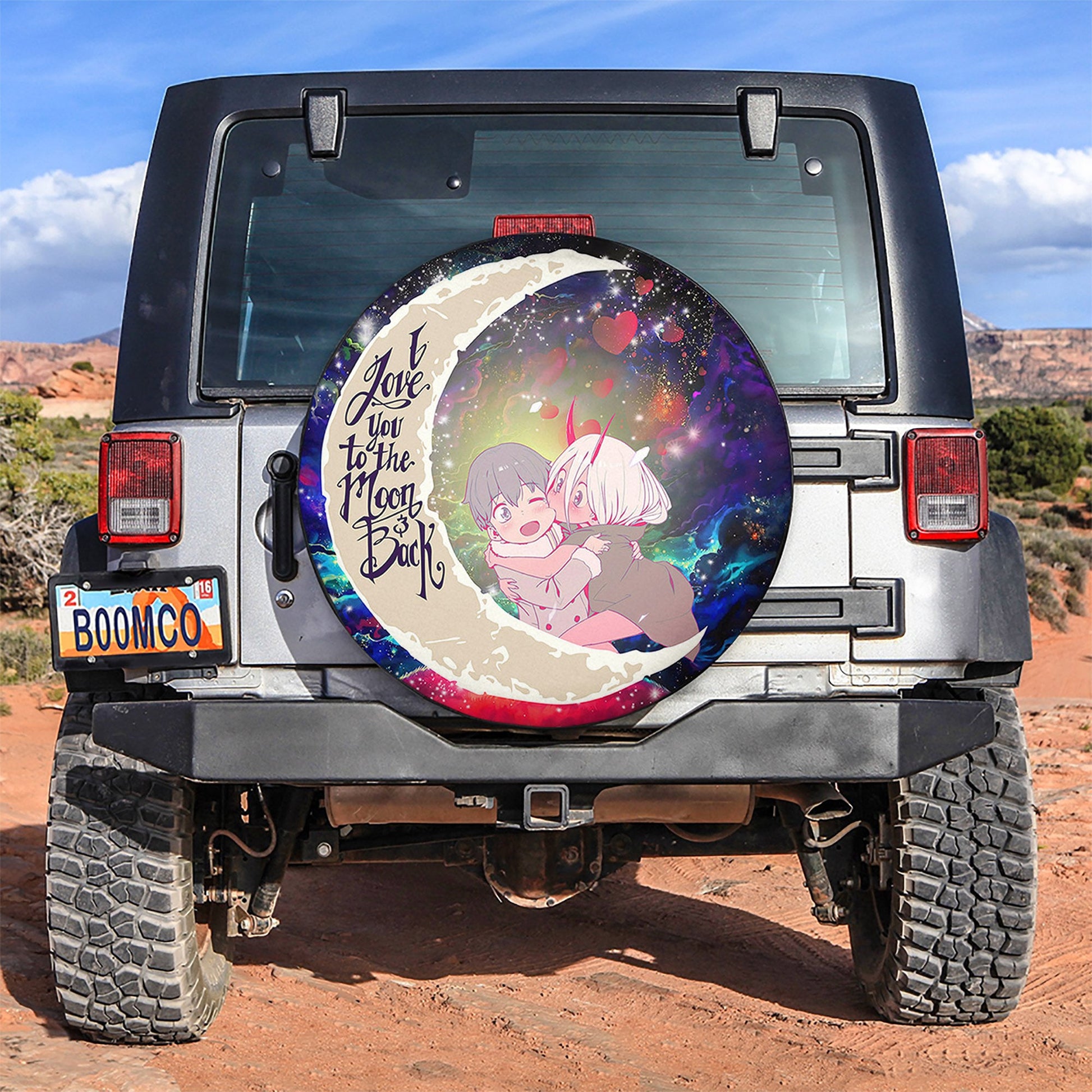 Darling In The Franxx Hiro And Zero Two Love You To The Moon Galaxy Spare Tire Cover