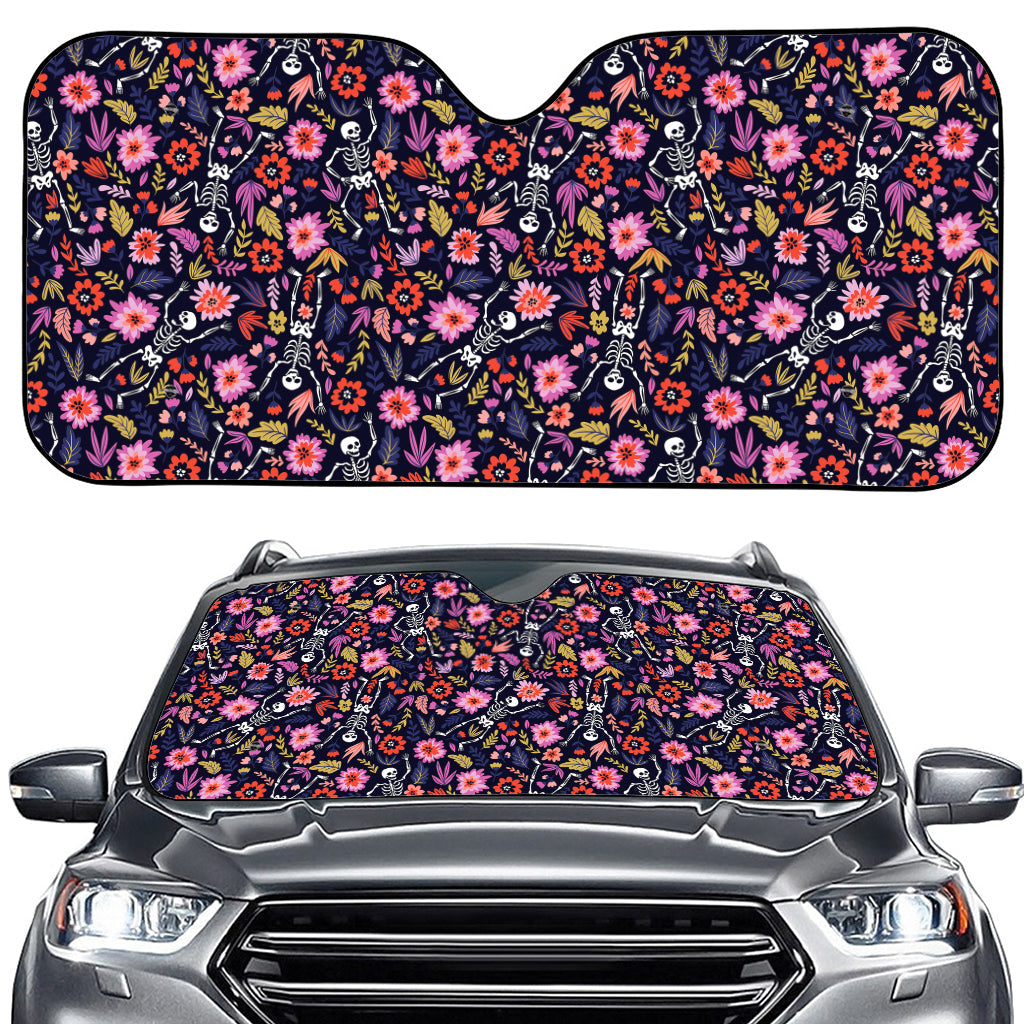 Day Of The Dead Skeleton Pattern Print Car Windshield Sun Shade