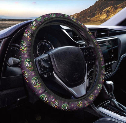 Day Of The Dead Sugar Skull Print Car Steering Wheel Cover