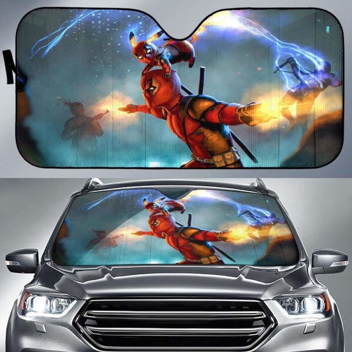 Deadpool Pikachu Team Auto Sun Shades 918b Universal Fit