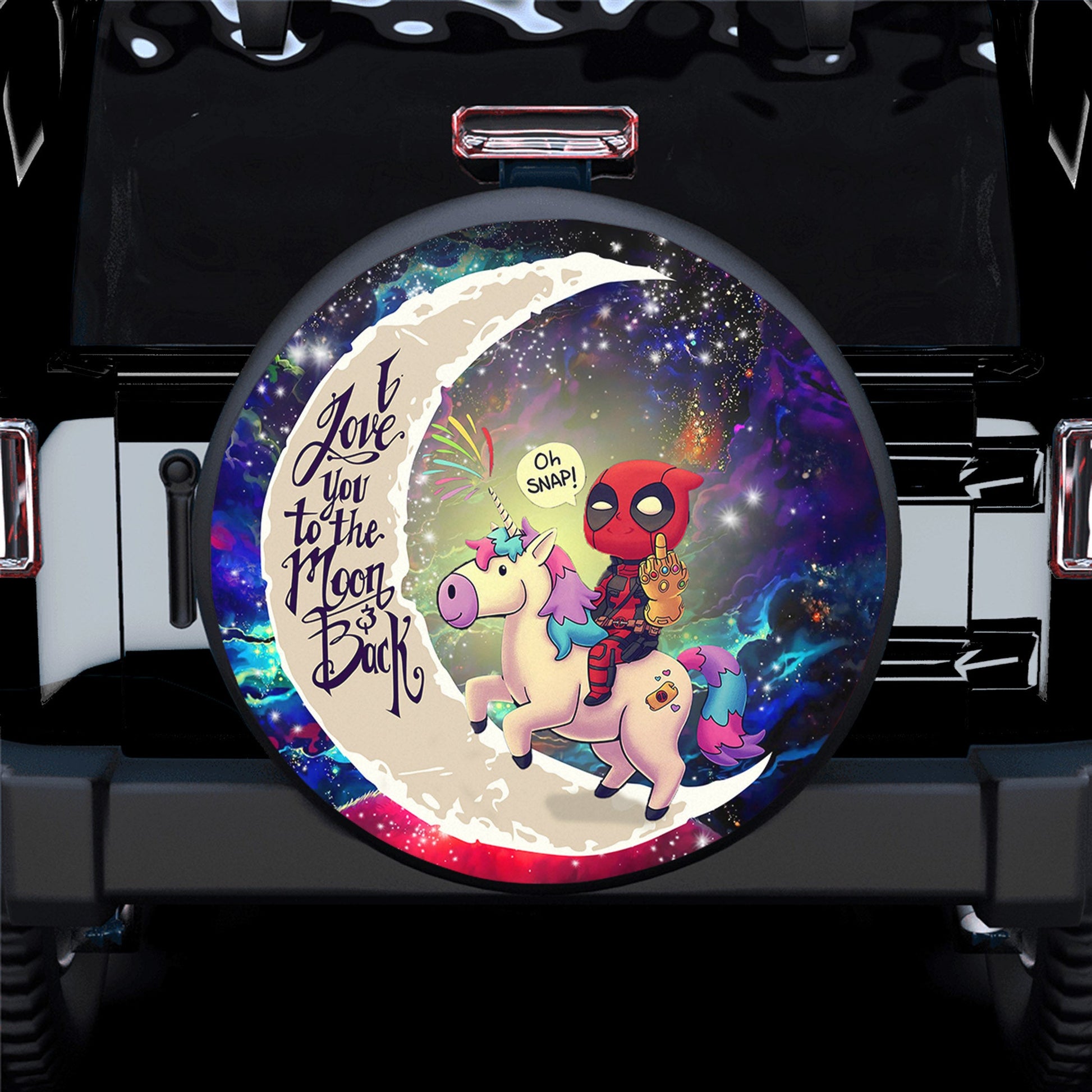 Deadpool Unicorn Love You To The Moon Galaxy Spare Tire Cover