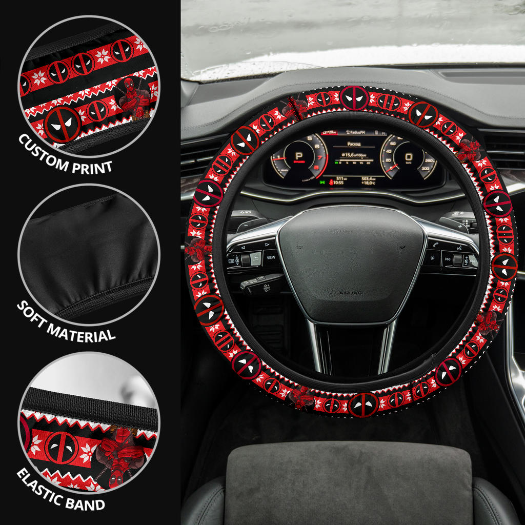Deadpool White Christmas Premium Custom Car Steering Wheel Cover