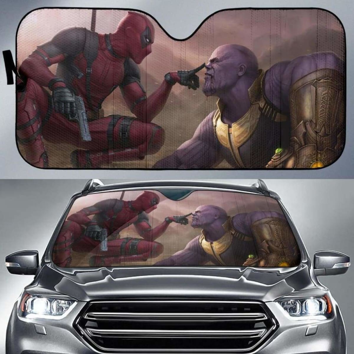Deadpool vs Thanos Car Sunshade 918b Universal Fit