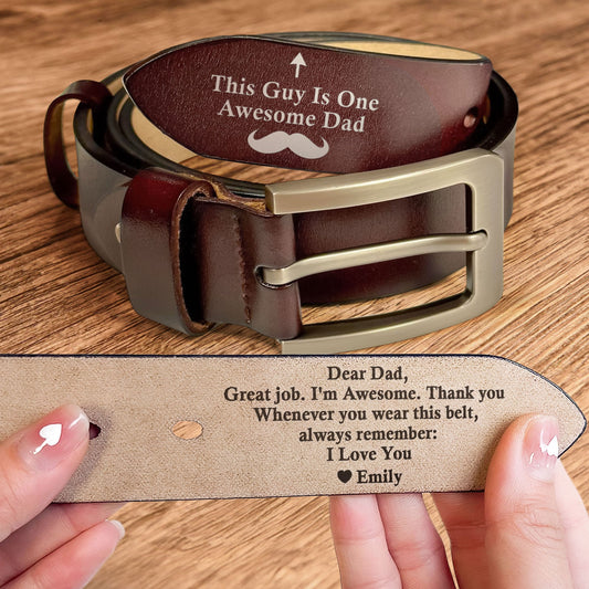 Dear Dad Great Job We're Awesome Thank You - Personalized Engraved Leather Belt