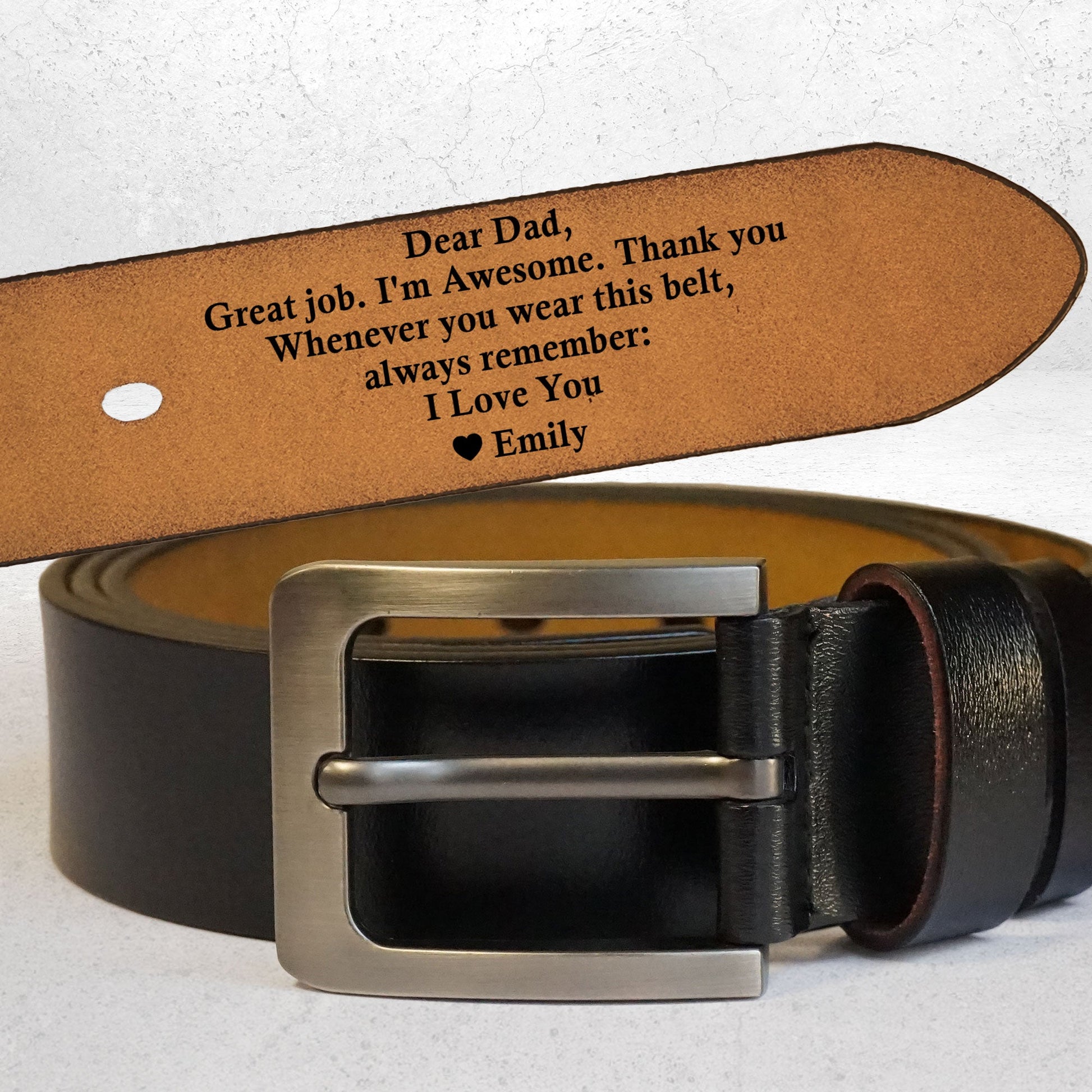 Dear Dad Great Job We're Awesome Thank You - Personalized Engraved Leather Belt