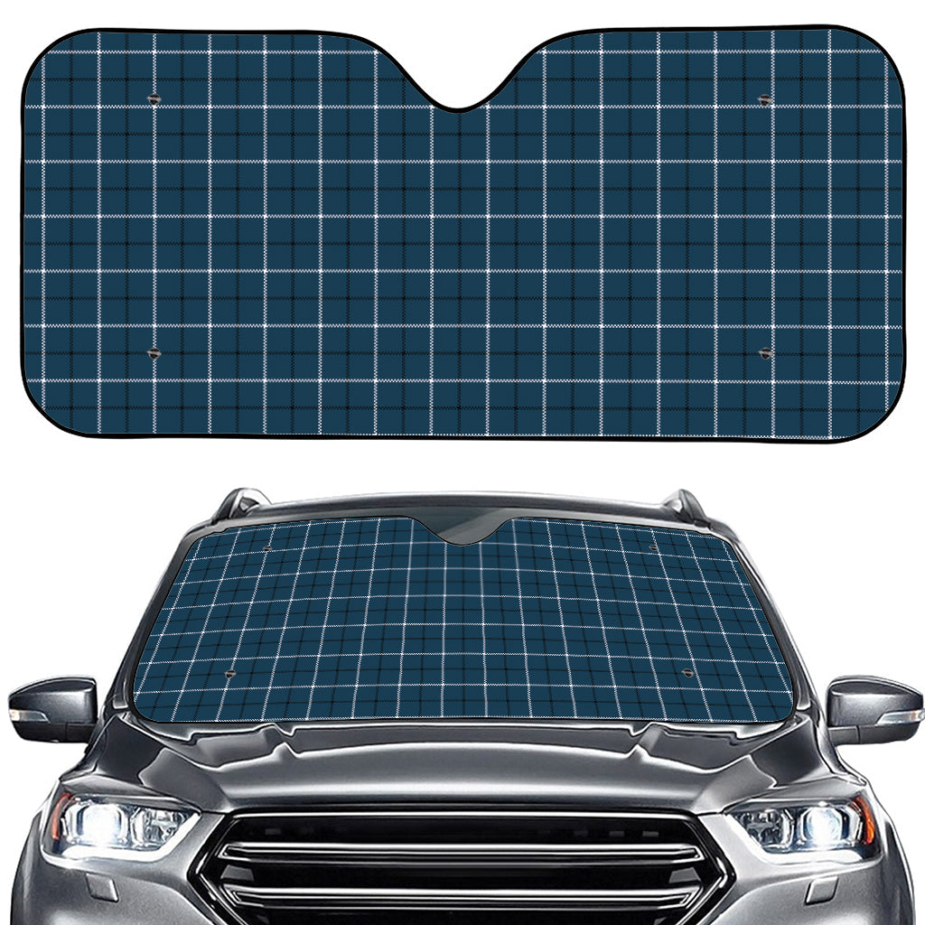 Deep Blue Tattersall Pattern Print Car Windshield Sun Shade