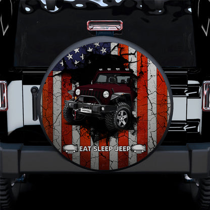 Deep Red Jeep American Flag Car Spare Tire Cover