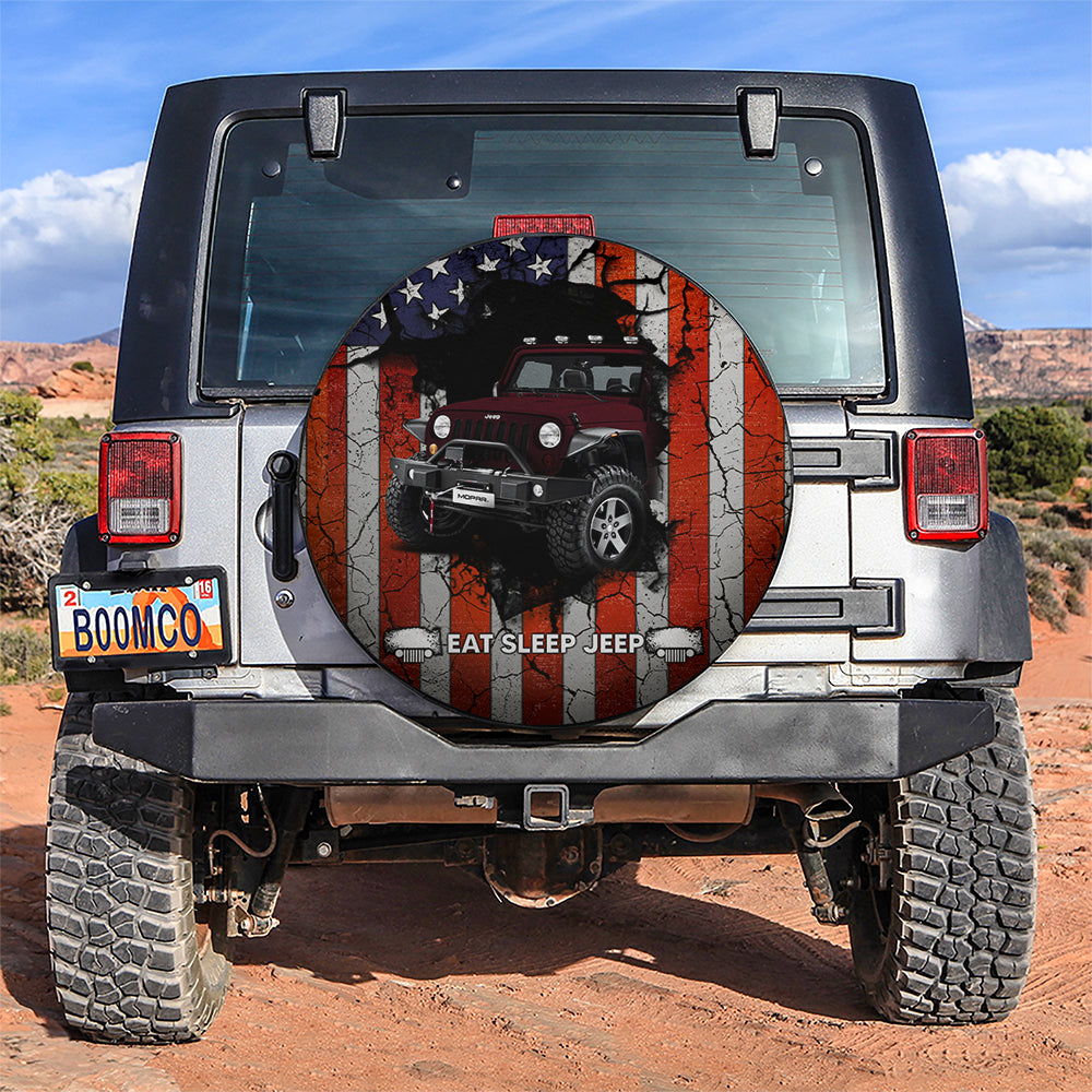 Deep Red Jeep American Flag Car Spare Tire Cover