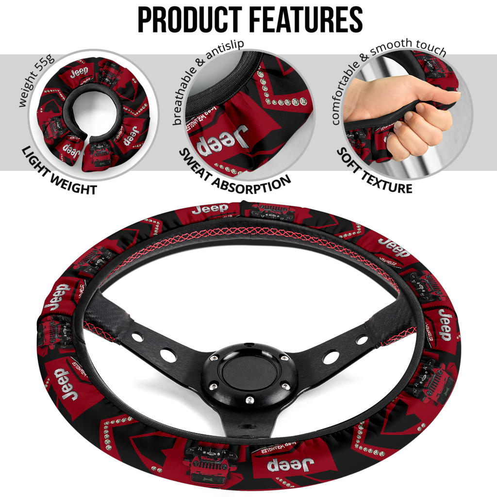 Deep Red Jeep Car Steering Wheel Cover