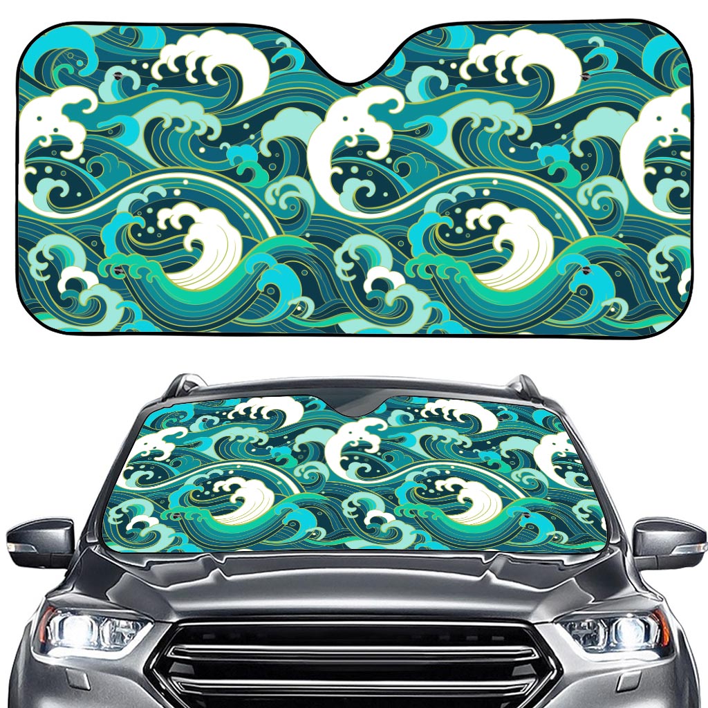 Deep Sea Wave Surfing Pattern Print Car Windshield Sun Shade