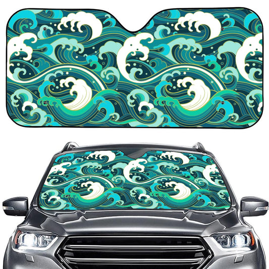 Deep Sea Wave Surfing Pattern Print Car Windshield Sun Shade