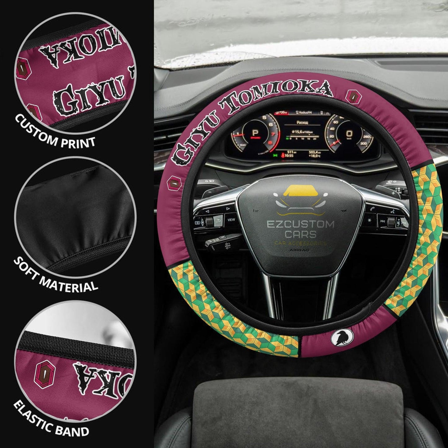 Demon Slayer Anime Steering Wheel Cover Custom Anime Tomioka Giyu Car Accessories