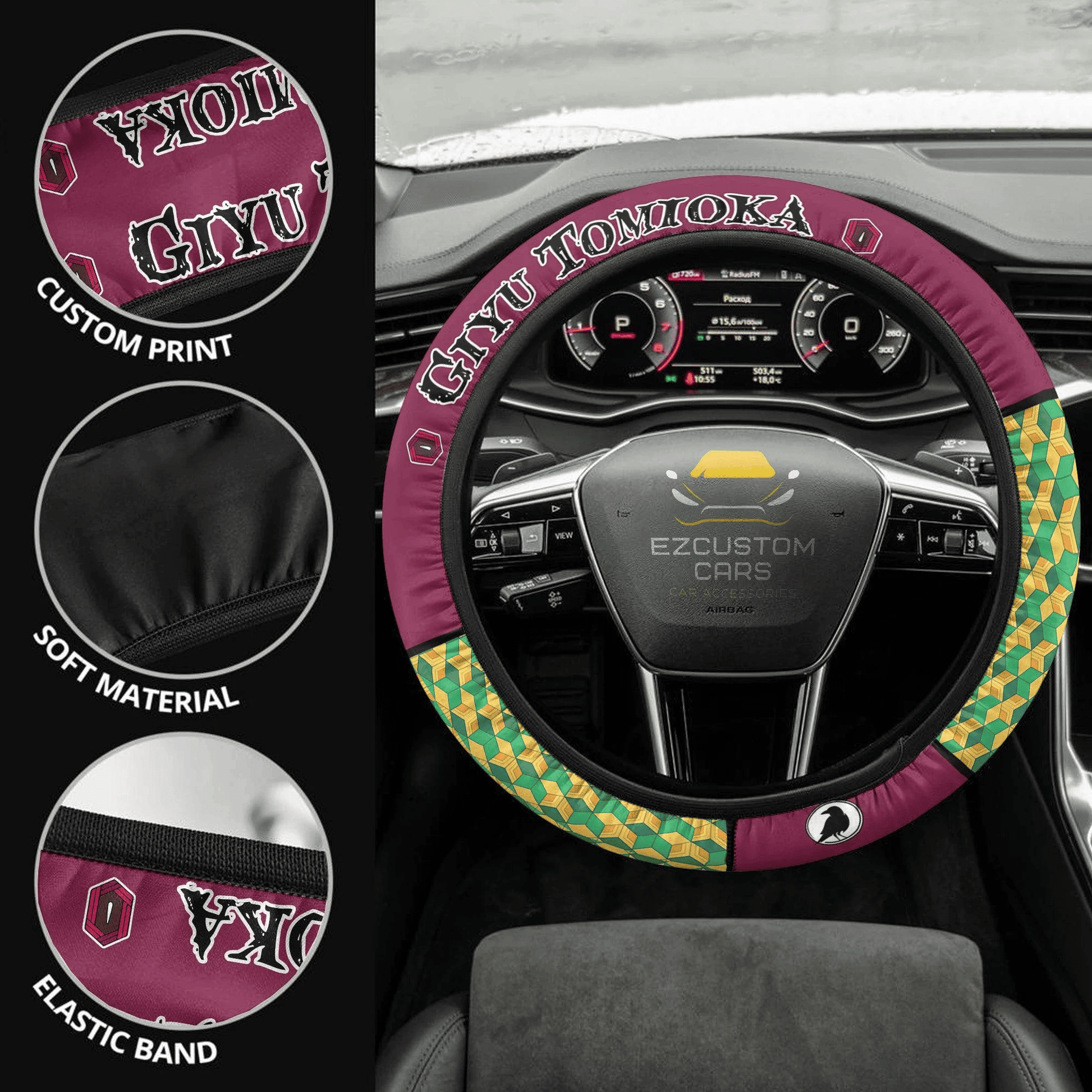 Demon Slayer Anime Steering Wheel Cover Custom Anime Tomioka Giyu Car Accessories