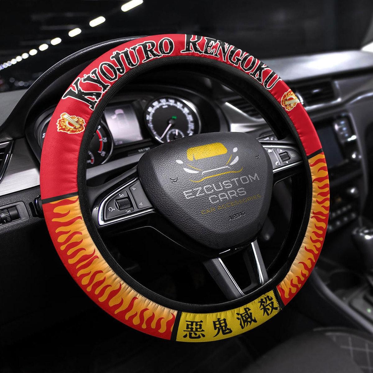 Demon Slayer Anime Steering Wheel Cover Custom Kyojuro Rengoku Anime Car Accessories