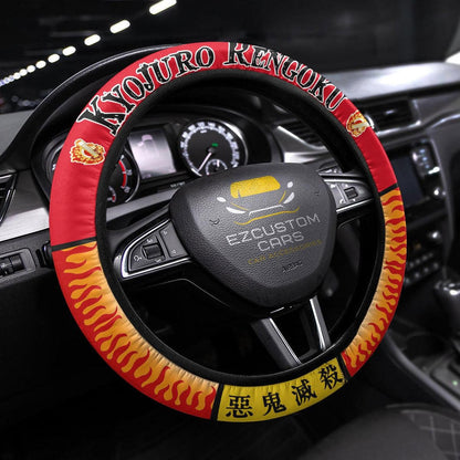 Demon Slayer Anime Steering Wheel Cover Custom Kyojuro Rengoku Anime Car Accessories