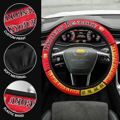 Demon Slayer Anime Steering Wheel Cover Custom Kyojuro Rengoku Anime Car Accessories