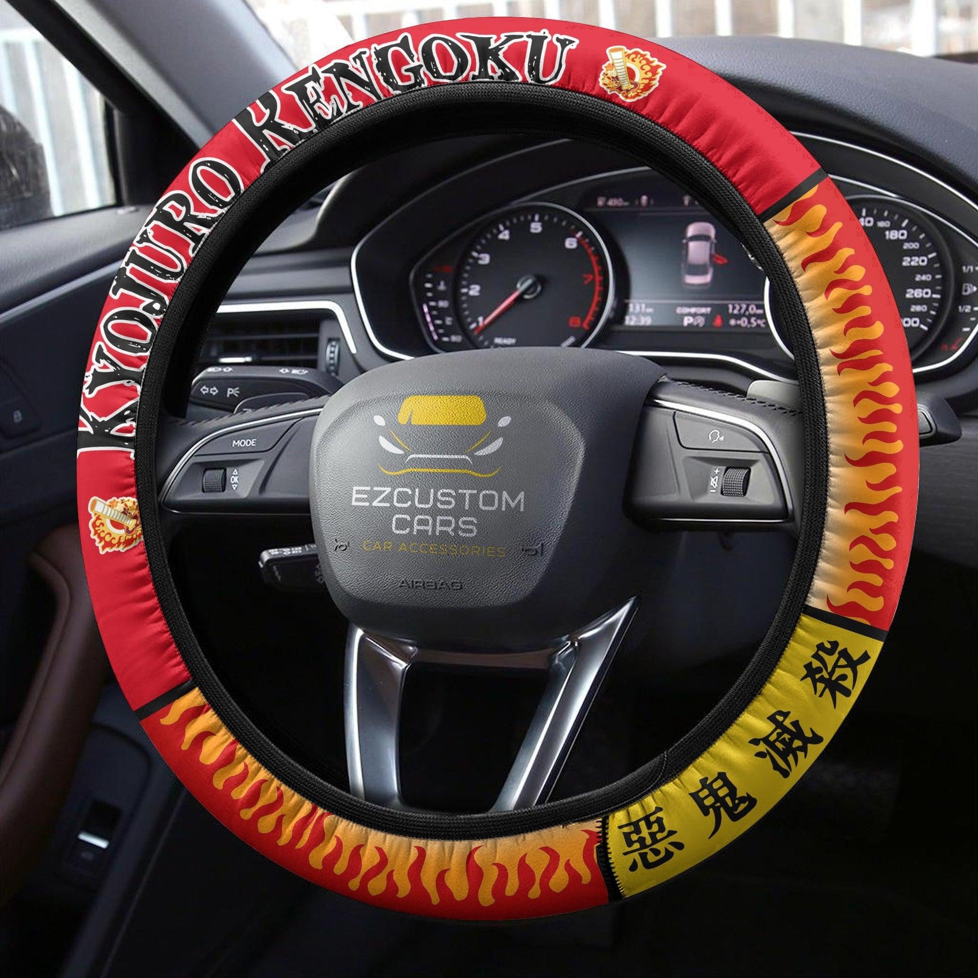 Demon Slayer Anime Steering Wheel Cover Custom Kyojuro Rengoku Anime Car Accessories