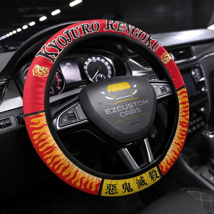 Demon Slayer Anime Steering Wheel Cover Custom Kyojuro Rengoku Anime Car Accessories