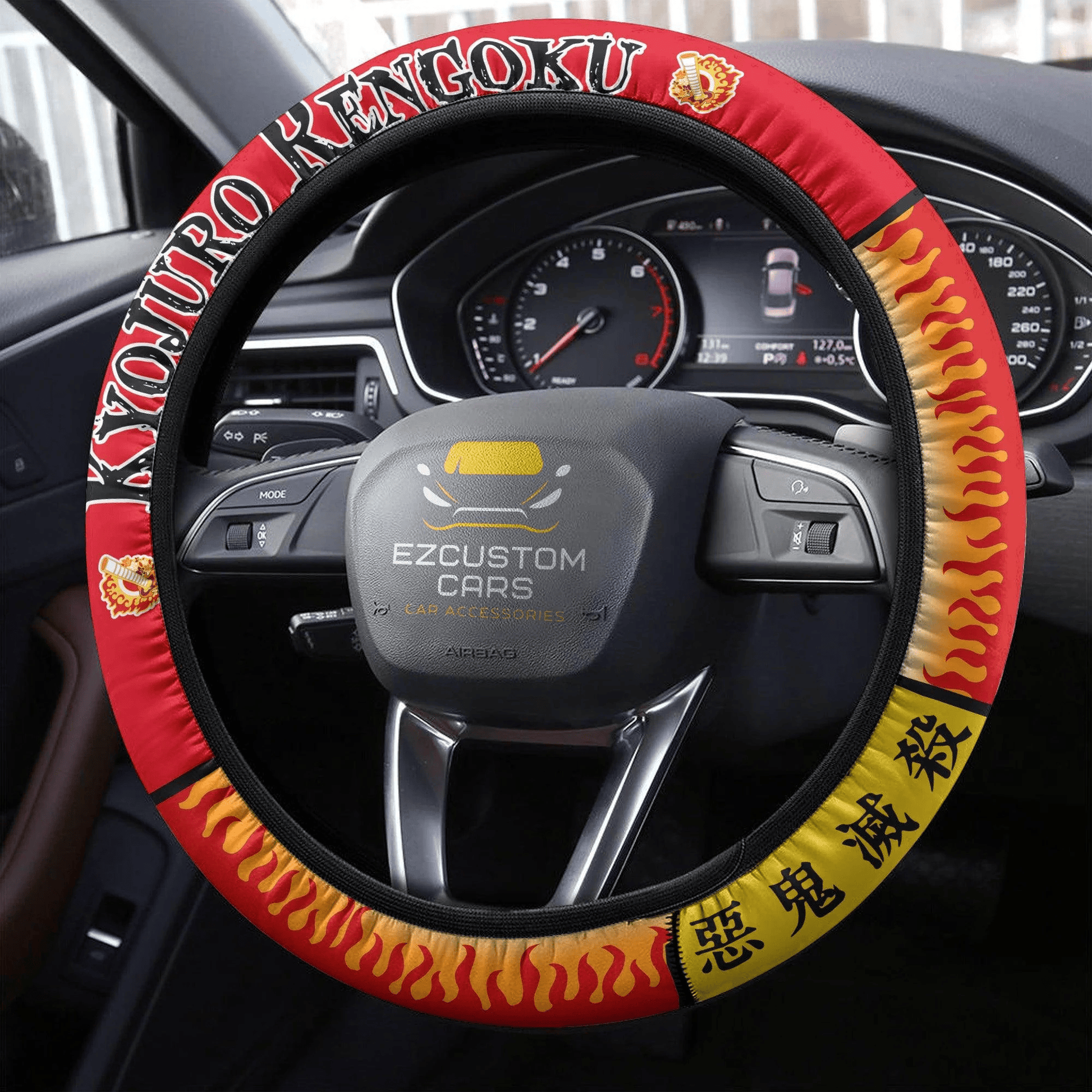 Demon Slayer Anime Steering Wheel Cover Custom Kyojuro Rengoku Anime Car Accessories