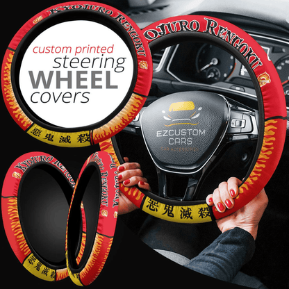 Demon Slayer Anime Steering Wheel Cover Custom Kyojuro Rengoku Anime Car Accessories