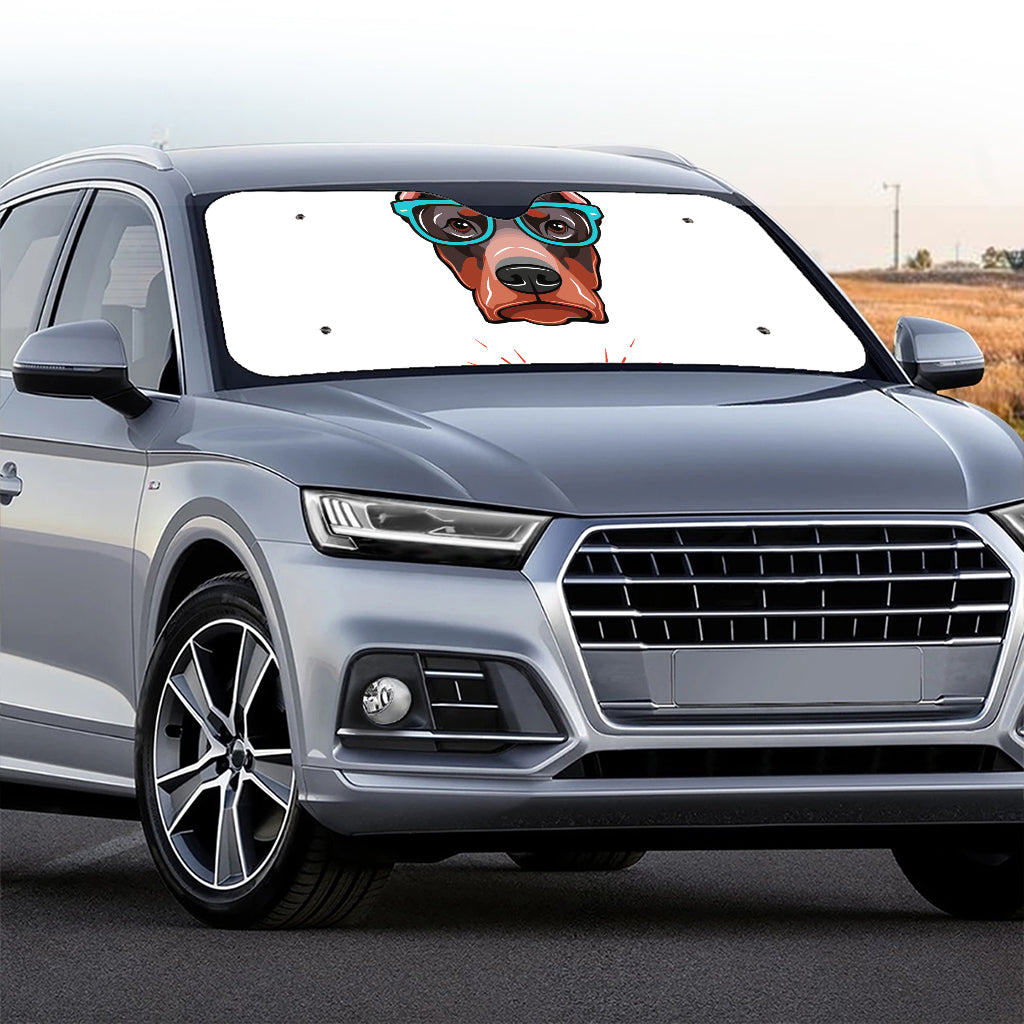 Dobermann With Glasses Print Car Windshield Sun Shade