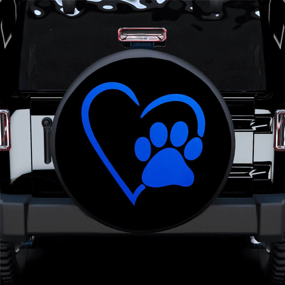 Dog Paw Heart Blue Car Spare Tire Cover