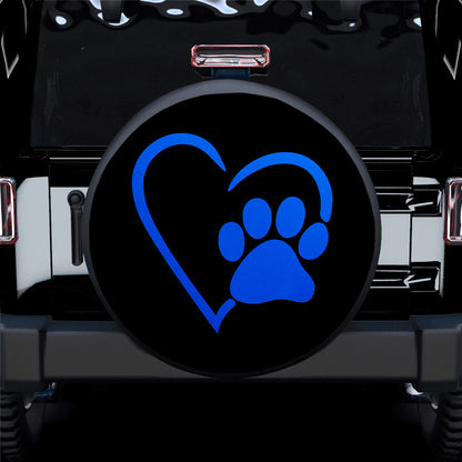 Dog Paw Heart Blue Car Spare Tire Cover