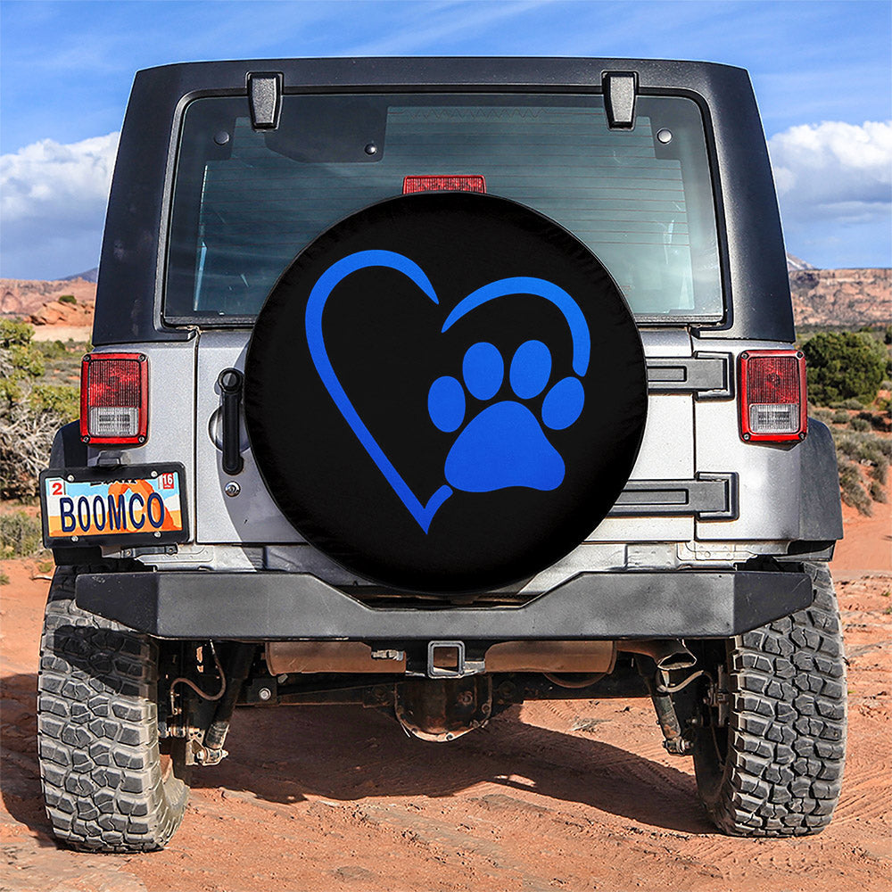 Dog Paw Heart Blue Car Spare Tire Cover