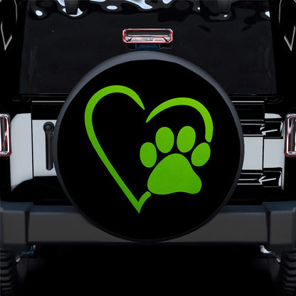 Dog Paw Heart Green Car Spare Tire Cover