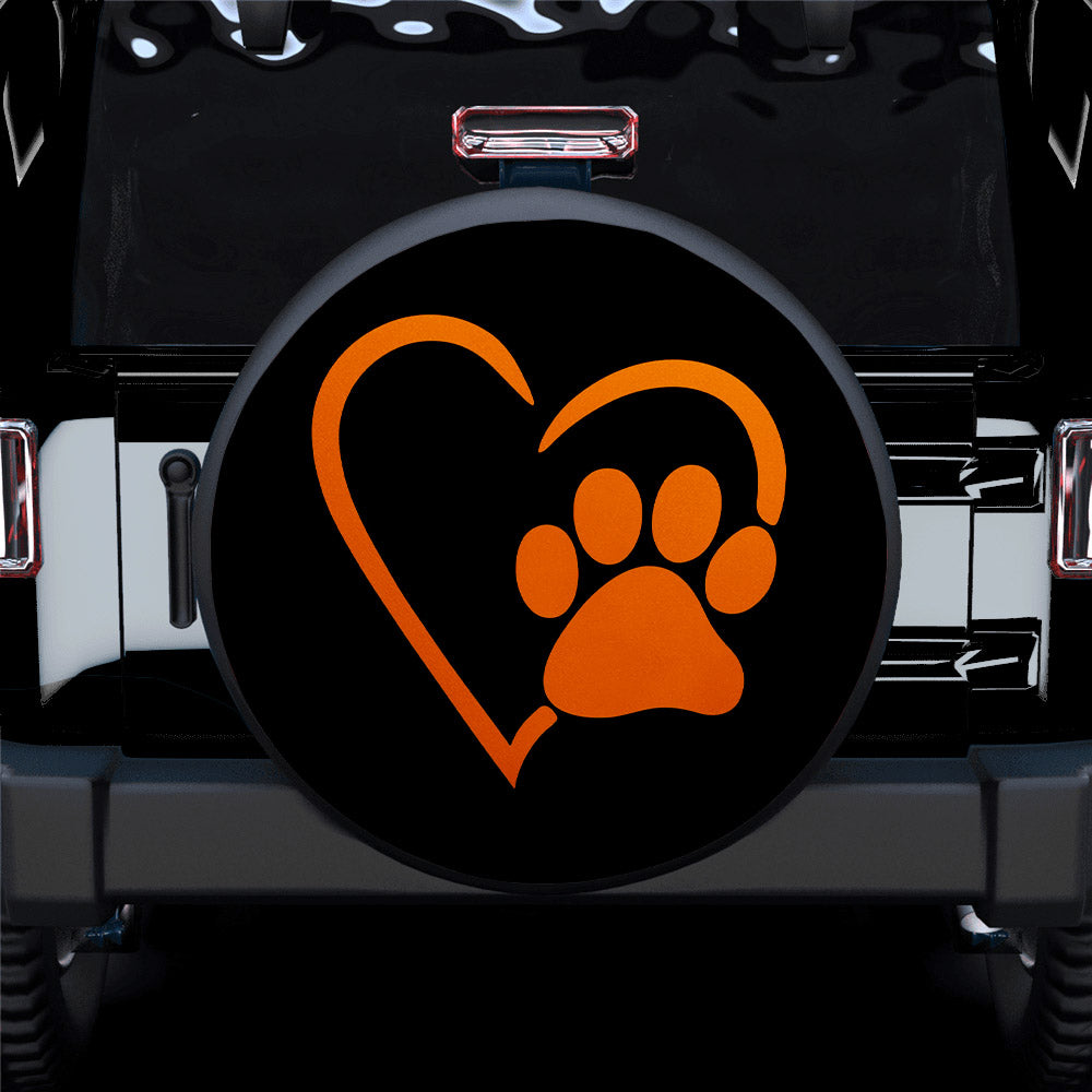 Dog Paw Heart Orange Car Spare Tire Cover