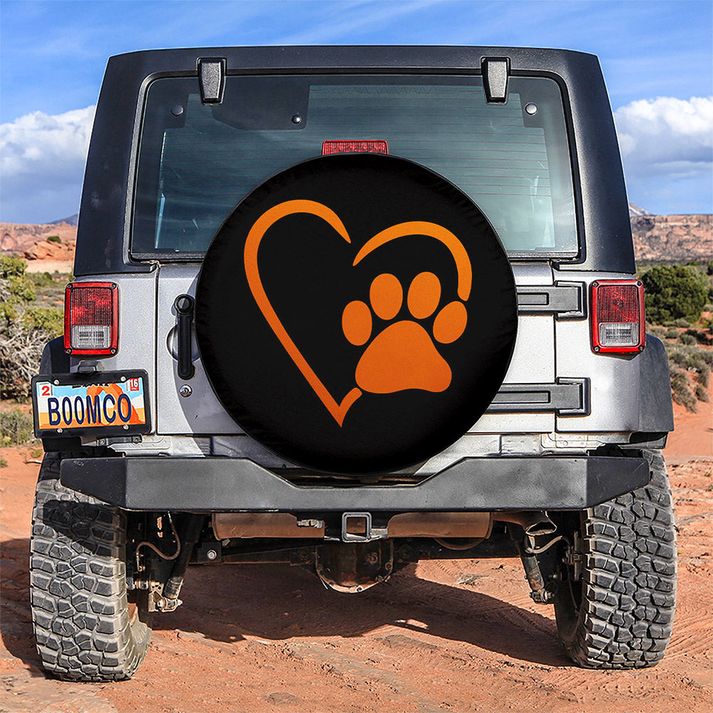 Dog Paw Heart Orange Car Spare Tire Cover