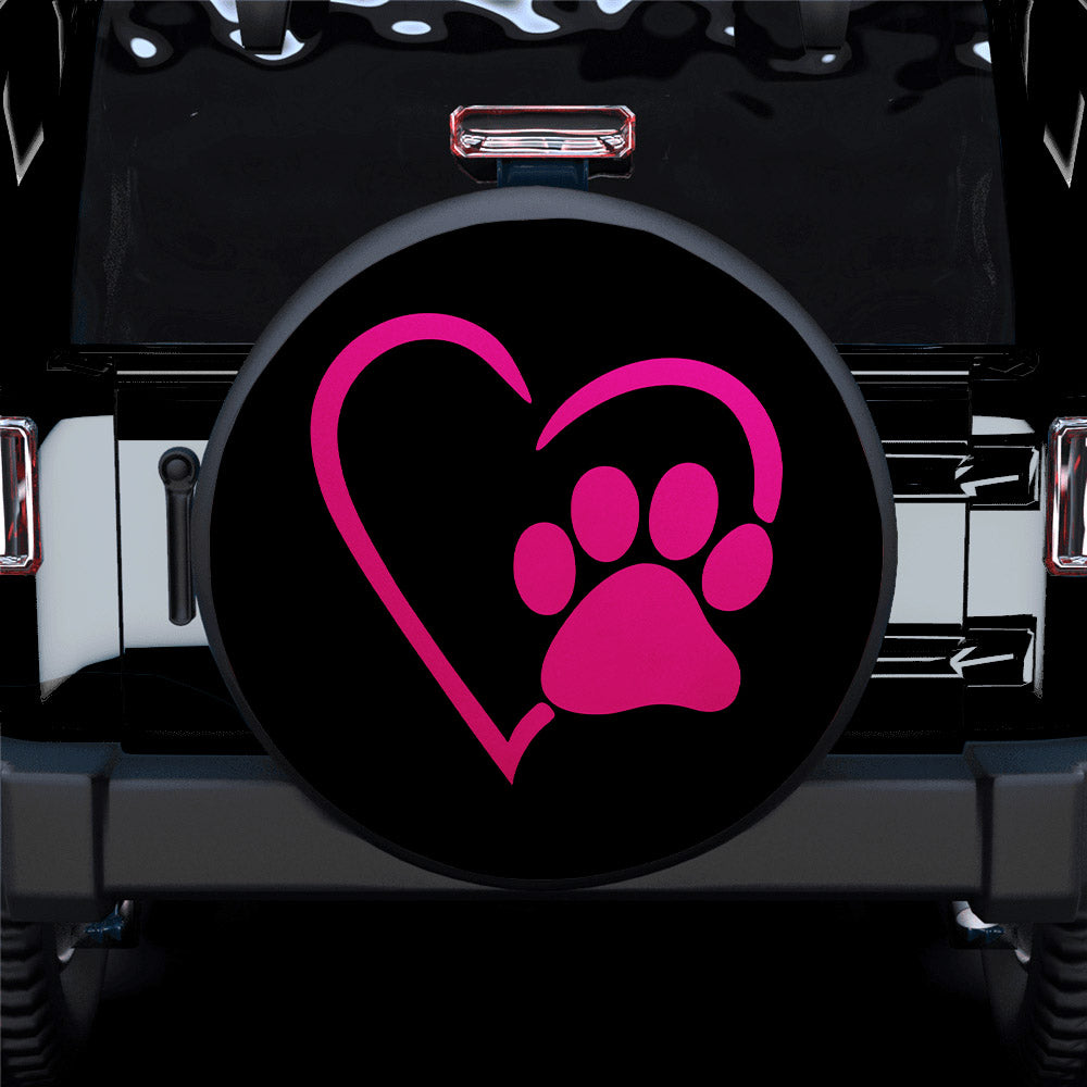 Dog Paw Heart Pink Car Spare Tire Cover