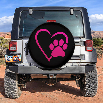 Dog Paw Heart Pink Car Spare Tire Cover