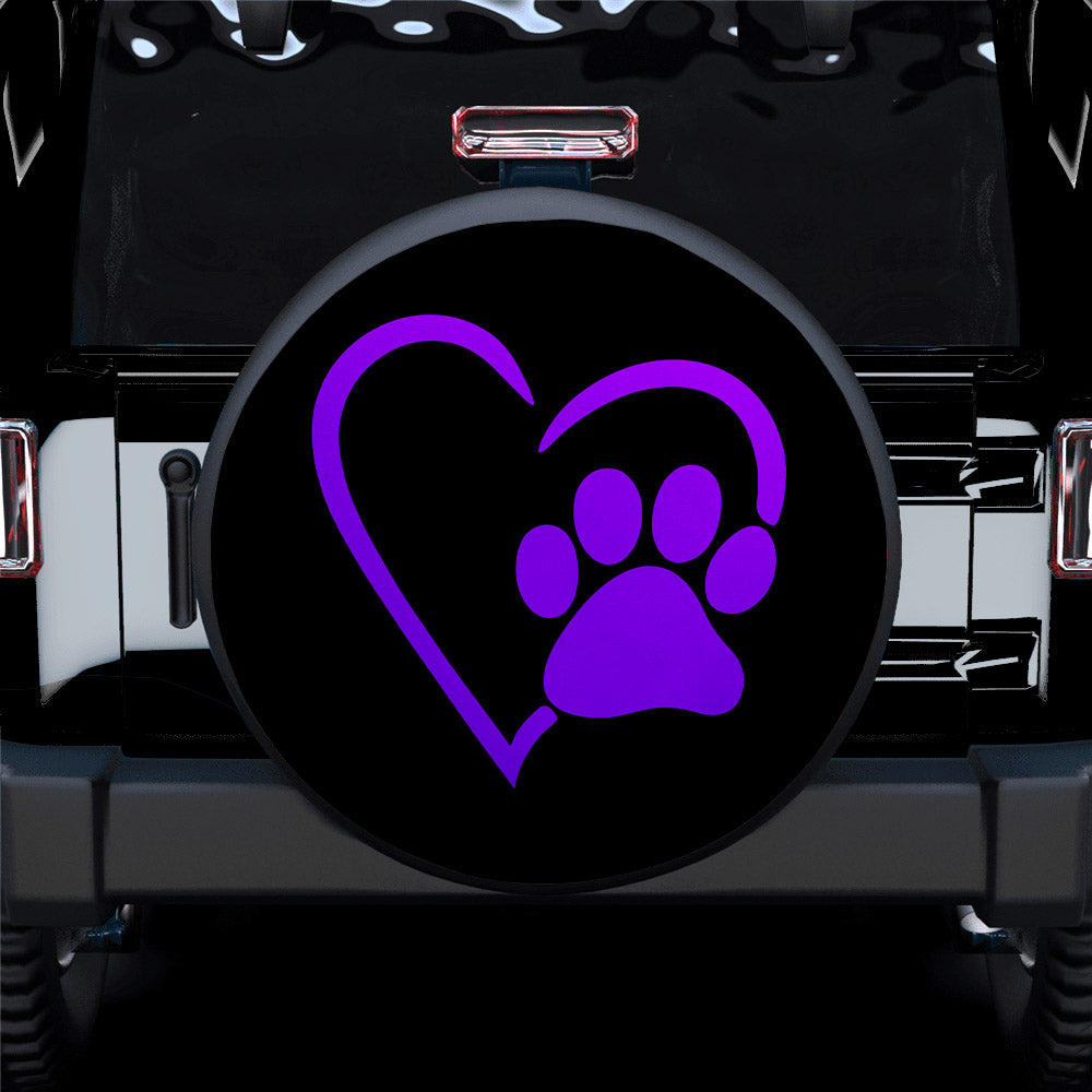 Dog Paw Heart Purple Car Spare Tire Cover