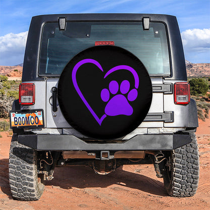 Dog Paw Heart Purple Car Spare Tire Cover