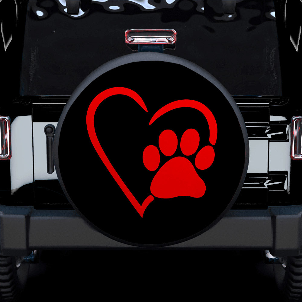Dog Paw Heart Red Car Spare Tire Cover