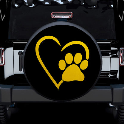 Dog Paw Heart Yellow Car Spare Tire Cover