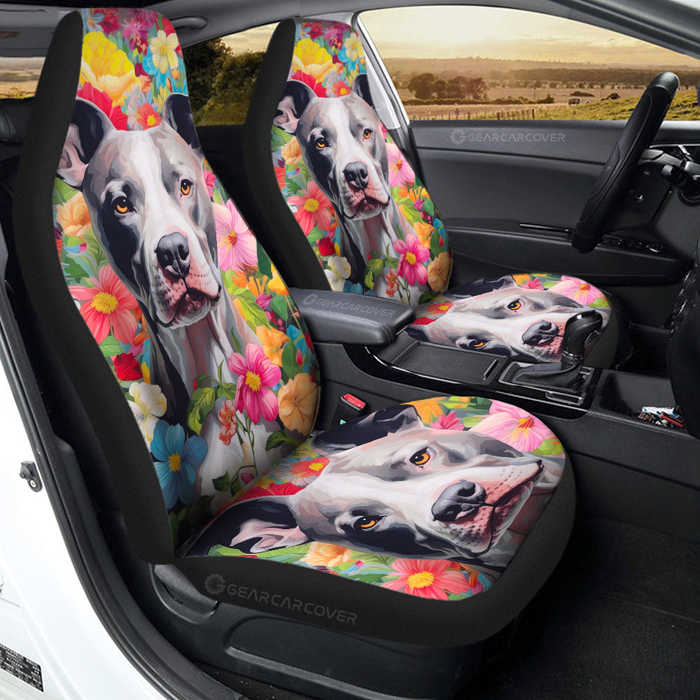 Dog Pitbull Floral Car Seat Covers Custom Car Accessories