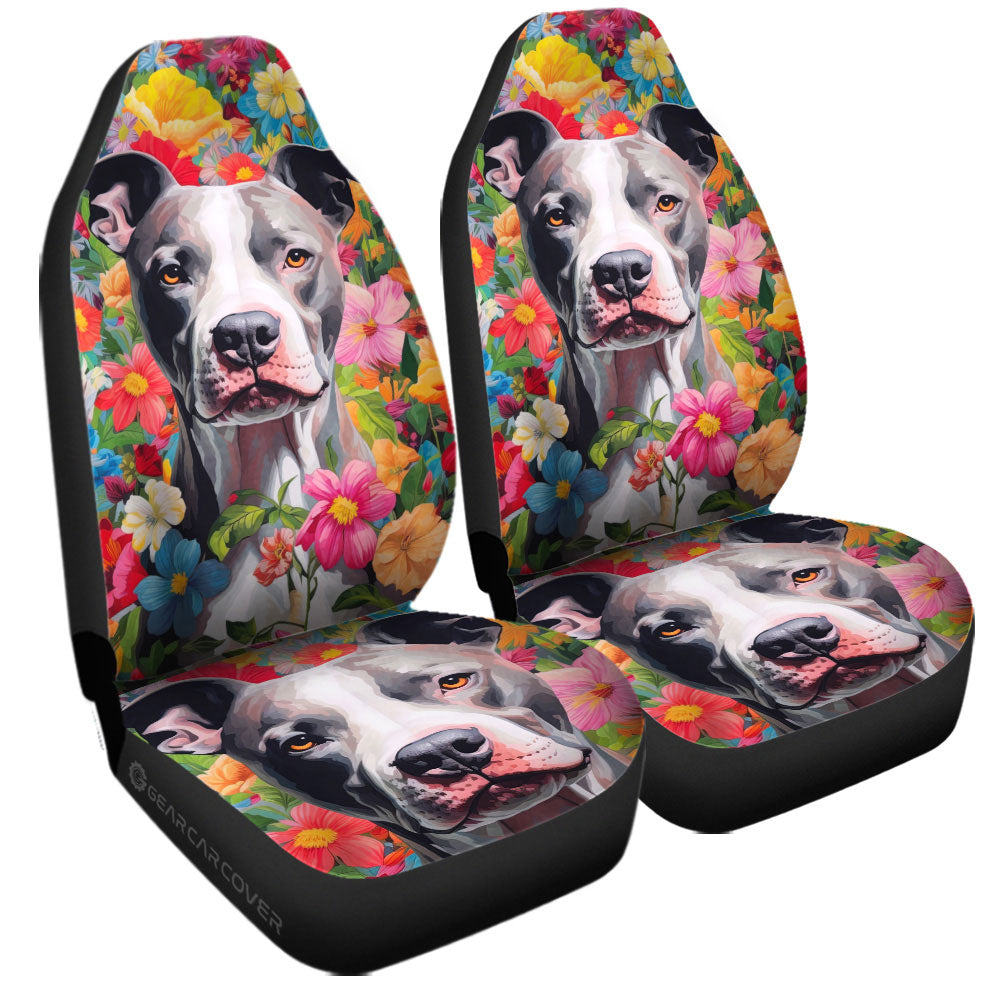 Dog Pitbull Floral Car Seat Covers Custom Car Accessories