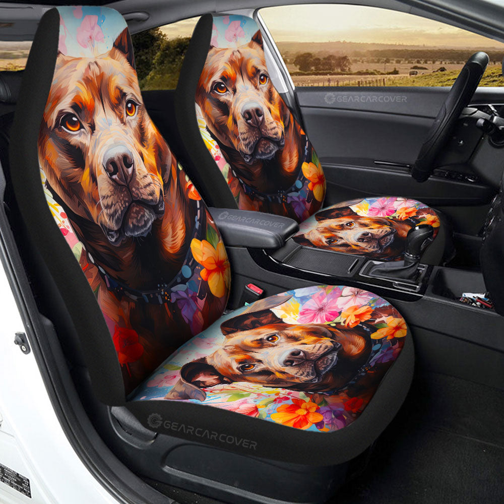 Dog Pitbull Floral Car Seat Covers Custom Car Accessories