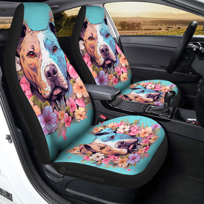 Dog Pitbull Floral Car Seat Covers Custom Car Accessories
